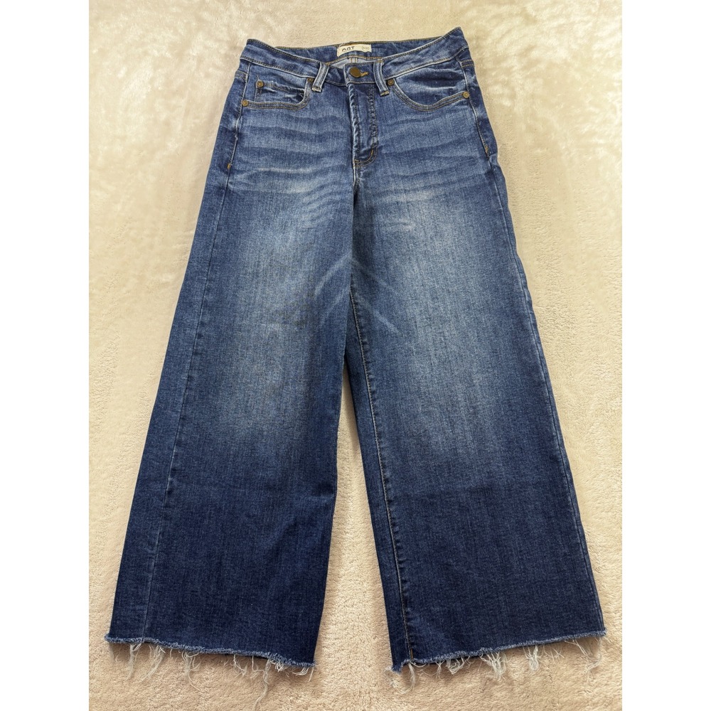 OAT Womens Wide Leg Raw Hem Blue Denim Jeans 4/27 Meas: 26x24